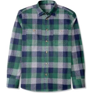 imageJVER Mens Flannel Plaid Shirts Long Sleeve Regular Fit Casual Button Down Checkered Buffalo Plaid Shirt for Fall WinterGreen Navy