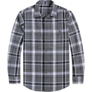 imageJVER Mens Flannel Plaid Shirts Long Sleeve Regular Fit Casual Button Down Checkered Buffalo Plaid Shirt for Fall WinterGrey Black
