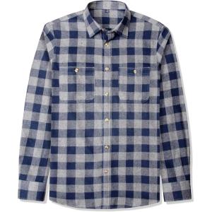 imageJVER Mens Flannel Plaid Shirts Long Sleeve Regular Fit Casual Button Down Checkered Buffalo Plaid Shirt for Fall WinterGrey Navy