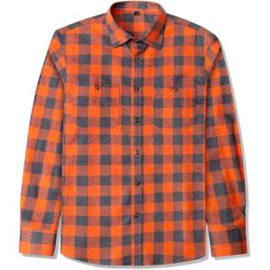 imageJVER Mens Flannel Plaid Shirts Long Sleeve Regular Fit Casual Button Down Checkered Buffalo Plaid Shirt for Fall WinterGrey Orange