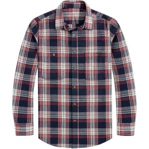 imageJVER Mens Flannel Plaid Shirts Long Sleeve Regular Fit Casual Button Down Checkered Buffalo Plaid Shirt for Fall WinterNavy Blue Red