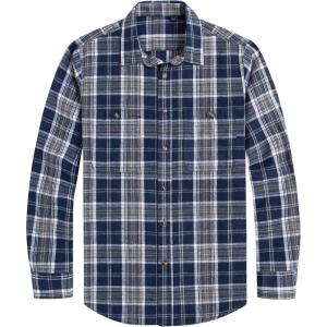 imageJVER Mens Flannel Plaid Shirts Long Sleeve Regular Fit Casual Button Down Checkered Buffalo Plaid Shirt for Fall WinterNavy Brown