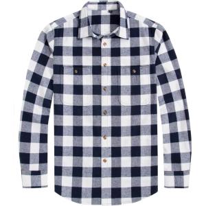 imageJVER Mens Flannel Plaid Shirts Long Sleeve Regular Fit Casual Button Down Checkered Buffalo Plaid Shirt for Fall WinterNavy White