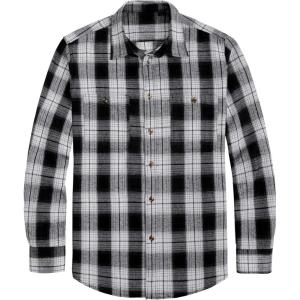 imageJVER Mens Flannel Plaid Shirts Long Sleeve Regular Fit Casual Button Down Checkered Buffalo Plaid Shirt for Fall WinterOff White Black