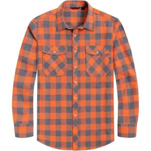 imageJVER Mens Flannel Plaid Shirts Long Sleeve Regular Fit Casual Button Down Checkered Buffalo Plaid Shirt for Fall WinterOrange