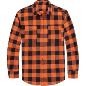 imageJVER Mens Flannel Plaid Shirts Long Sleeve Regular Fit Casual Button Down Checkered Buffalo Plaid Shirt for Fall WinterOrange Black
