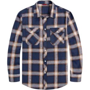 imageJVER Mens Flannel Plaid Shirts Long Sleeve Regular Fit Casual Button Down Checkered Buffalo Plaid Shirt for Fall WinterP Blue