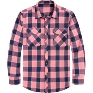 imageJVER Mens Flannel Plaid Shirts Long Sleeve Regular Fit Casual Button Down Checkered Buffalo Plaid Shirt for Fall WinterPink