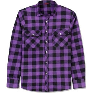 imageJVER Mens Flannel Plaid Shirts Long Sleeve Regular Fit Casual Button Down Checkered Buffalo Plaid Shirt for Fall WinterPurple Black