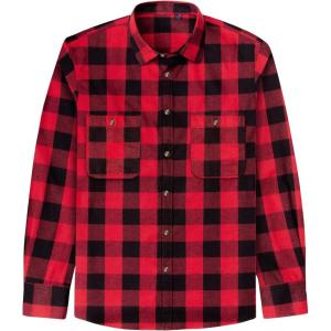 imageJVER Mens Flannel Plaid Shirts Long Sleeve Regular Fit Casual Button Down Checkered Buffalo Plaid Shirt for Fall WinterRed Black