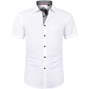imageJVER Mens Short Sleeve Dress Shirts with Pocket Casual Button Down Shirt WrinkleFree Stretch Business ShirtsWhite Black