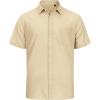 imageJVER Mens Cotton Linen Short Sleeve Shirts Casual Lightweight Button Down Shirts Vacation Beach Summer Tops with PocketKhaki