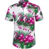 imageJVER Mens Hawaiian Shirts Casual Button Down Short Sleeve Shirts Set Printed Shorts Beach Tropical Hawaii SuitsWhiteflowerflamingo