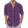 imageJVER Mens Linen Shirts Casual Button Down Long Sleeve Shirt Solid Spread Collar Summer Beach Shirts with PocketDark Purple