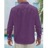 imageJVER Mens Linen Shirts Casual Button Down Long Sleeve Shirt Solid Spread Collar Summer Beach Shirts with PocketDark Purple