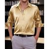 imageJVER Mens Silk Satin Long Sleeve Dress Shirts Shiny Casual Button Down Shirt Luxury Party Prom ShirtsGold