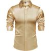 imageJVER Mens Silk Satin Long Sleeve Dress Shirts Shiny Casual Button Down Shirt Luxury Party Prom ShirtsGold