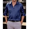 imageJVER Mens Silk Satin Long Sleeve Dress Shirts Shiny Casual Button Down Shirt Luxury Party Prom ShirtsNavy Blue