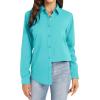 imageJVER Womens Button Down Shirt Long Sleeve Dress Shirts Stretch Solid Work BlouseAqua Blue