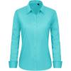 imageJVER Womens Button Down Shirt Long Sleeve Dress Shirts Stretch Solid Work BlouseAqua Blue