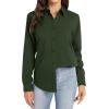 imageJVER Womens Button Down Shirt Long Sleeve Dress Shirts Stretch Solid Work BlouseArmy Green