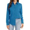 imageJVER Womens Button Down Shirt Long Sleeve Dress Shirts Stretch Solid Work BlouseDenim Blue