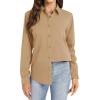 imageJVER Womens Button Down Shirt Long Sleeve Dress Shirts Stretch Solid Work BlouseKhaki