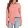 imageJVER Womens Button Down Shirt Long Sleeve Dress Shirts Stretch Solid Work BlousePeach
