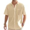imageJVER Mens Cotton Linen Short Sleeve Shirts Casual Lightweight Button Down Shirts Vacation Beach Summer Tops with PocketKhaki