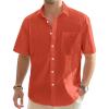 imageJVER Mens Cotton Linen Short Sleeve Shirts Casual Lightweight Button Down Shirts Vacation Beach Summer Tops with PocketTan