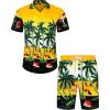 imageJVER Mens Hawaiian Shirts Casual Button Down Short Sleeve Shirts Set Printed Shorts Beach Tropical Hawaii SuitsByellowbeach
