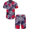imageJVER Mens Hawaiian Shirts Casual Button Down Short Sleeve Shirts Set Printed Shorts Beach Tropical Hawaii SuitsRed Flowernavy Blue