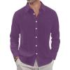 imageJVER Mens Linen Shirts Casual Button Down Long Sleeve Shirt Solid Spread Collar Summer Beach Shirts with PocketDark Purple