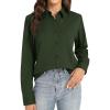 imageJVER Womens Button Down Shirt Long Sleeve Dress Shirts Stretch Solid Work BlouseArmy Green