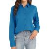 imageJVER Womens Button Down Shirt Long Sleeve Dress Shirts Stretch Solid Work BlouseDenim Blue