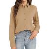 imageJVER Womens Button Down Shirt Long Sleeve Dress Shirts Stretch Solid Work BlouseKhaki