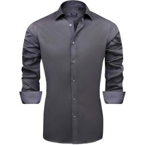 imageJVER Mens Casual Long Sleeve Stretch Dress Shirt WrinkleFree Regular Fit Button Down ShirtsGrey Grey