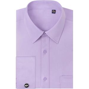 imageJVER Mens French Cuff Dress Shirts Regular Fit Long Sleeve Spread Collar Metal CufflinkLight Purple