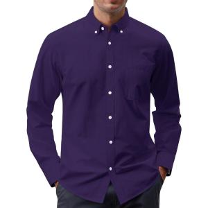 imageJVER Mens Oxford Shirt Solid Casual Button Down Collar Shirts Long Sleeve Dress Shirts with PocketDark Purple