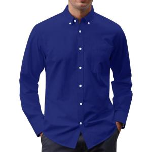 imageJVER Mens Oxford Shirt Solid Casual Button Down Collar Shirts Long Sleeve Dress Shirts with PocketRoyal Blue