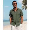 imageJVER Mens Linen Shirts Casual Short Sleeve Button Down Shirt Beach Summer Vacation Holiday Wedding Cotton TopsArmy Green
