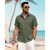 imageJVER Mens Linen Shirts Casual Short Sleeve Button Down Shirt Beach Summer Vacation Holiday Wedding Cotton TopsArmy Green