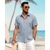 imageJVER Mens Linen Shirts Casual Short Sleeve Button Down Shirt Beach Summer Vacation Holiday Wedding Cotton TopsBlue