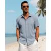 imageJVER Mens Linen Shirts Casual Short Sleeve Button Down Shirt Beach Summer Vacation Holiday Wedding Cotton TopsBlue