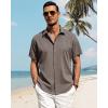 imageJVER Mens Linen Shirts Casual Short Sleeve Button Down Shirt Beach Summer Vacation Holiday Wedding Cotton TopsBrown