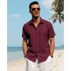imageJVER Mens Linen Shirts Casual Short Sleeve Button Down Shirt Beach Summer Vacation Holiday Wedding Cotton TopsBurgundy