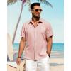 imageJVER Mens Linen Shirts Casual Short Sleeve Button Down Shirt Beach Summer Vacation Holiday Wedding Cotton TopsCoral