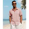 imageJVER Mens Linen Shirts Casual Short Sleeve Button Down Shirt Beach Summer Vacation Holiday Wedding Cotton TopsCoral