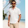 imageJVER Mens Linen Shirts Casual Short Sleeve Button Down Shirt Beach Summer Vacation Holiday Wedding Cotton TopsCream White
