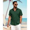 imageJVER Mens Linen Shirts Casual Short Sleeve Button Down Shirt Beach Summer Vacation Holiday Wedding Cotton TopsDark Green